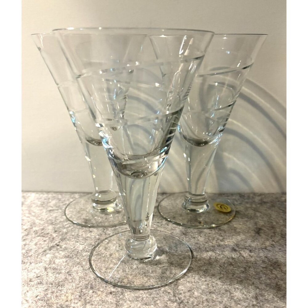 3 Susquehanna Hand Cut Swirl Design Cocktail Glasses 6.25"  # 2821